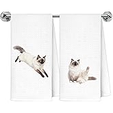 Exqcom Funny Ragdoll Cat Kitchen Towels, Cat Lover Mom Gifts Dish Tea Towels for Kitchen Decor, Cute Kitty Kitten Decorative Hand Towel Bathroom Decor, 16x24 Inch Set of 2