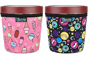 Beautyflier Reusable Ice Cream Sleeves, Neoprene Ice Cream Pint Holder with Handle, 14-16oz Insulated Neoprene Cover, Machine