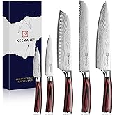 KEEMAKE Knife Set 5 Pieces, Professional Kitchen Knife Set, High Carbon Stainless Steel Chef Knife Set, Ultra Sharp Blade Knives Set for Kitchen with Ergonomic Pakkawood Handle & Gift Box