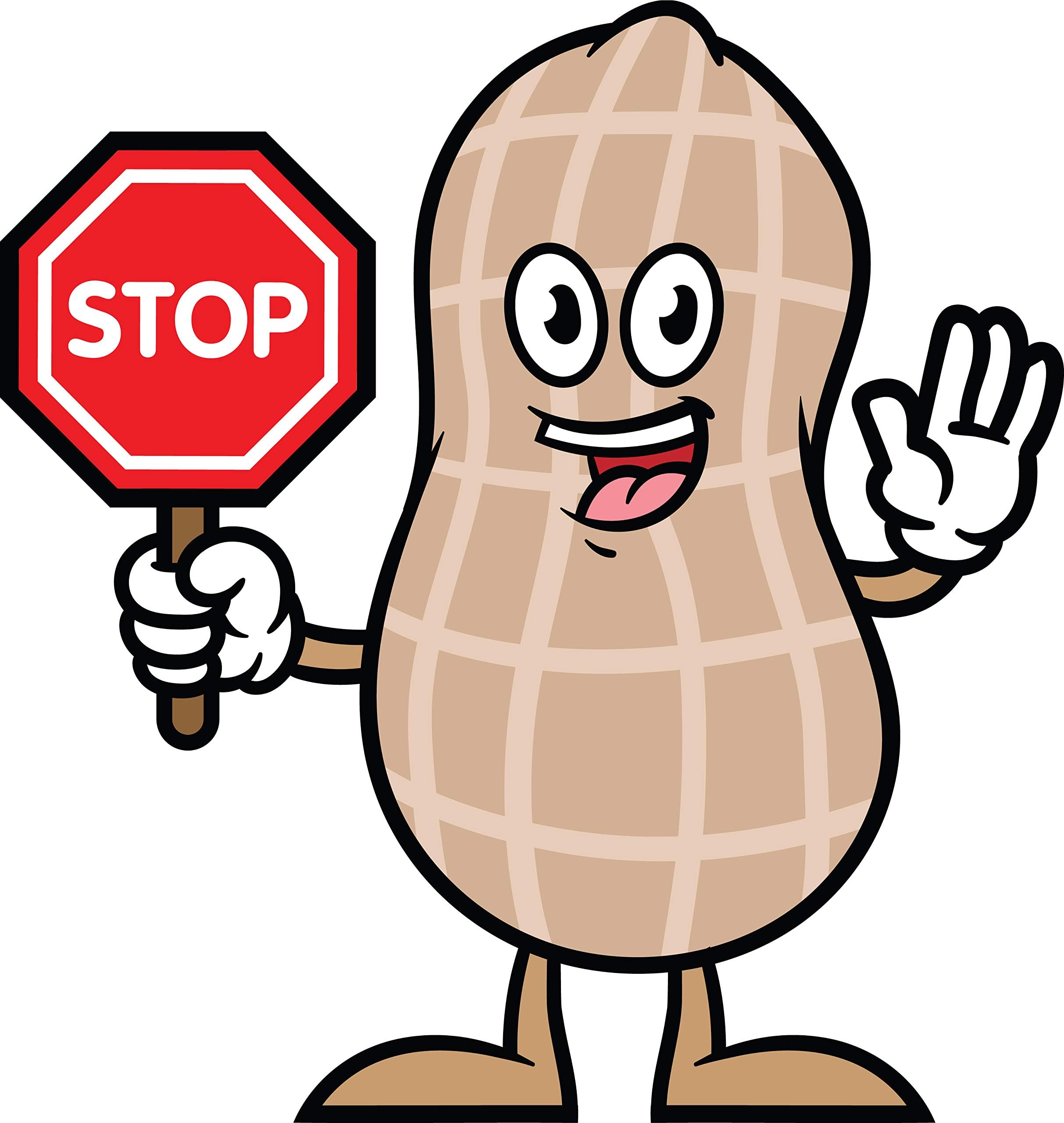 Funny Peanut Holding Up Stop Sign Allergy Reaction Doctor Cartoon Vinyl Sticker (8" Tall)