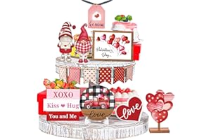 Valentine Day Tiered Tray Decor Farmhouse Gnome Wooden Signs Blocks Love Heart Wood Table Tiered Tray Decor Set for Valentine