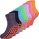 7 Pairs Kids Non Slip Socks Anti Skid Mid Calf Trampoline Socks for Toddler Boys Girls