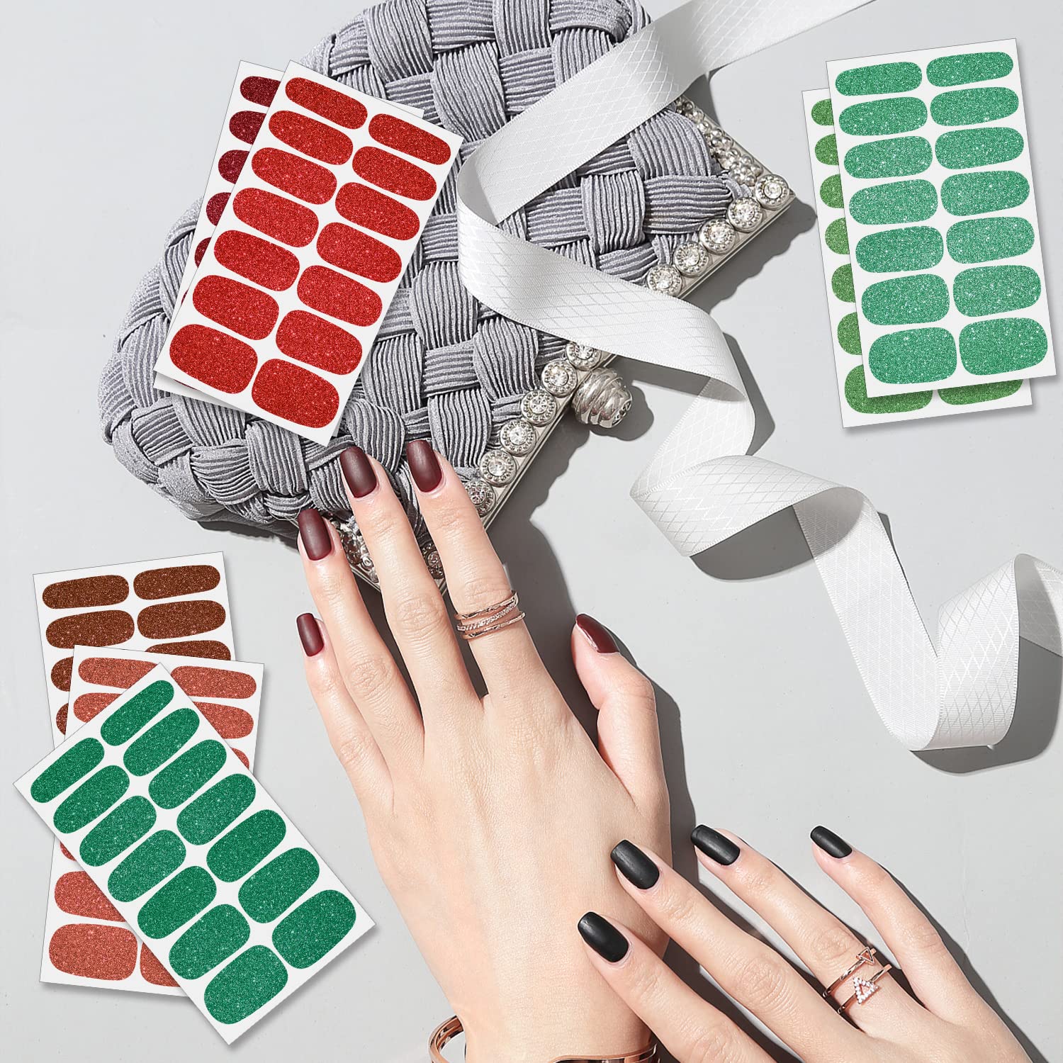 SILPECWEE 24 Sheets Nail Wraps for Women Glitter Nail Polish Strips Self Adhesive Nail Polish Stickers Gel Nail Strips Fingernail Manicure Stickers for Nail Art with 1pc Nail File - Image 7