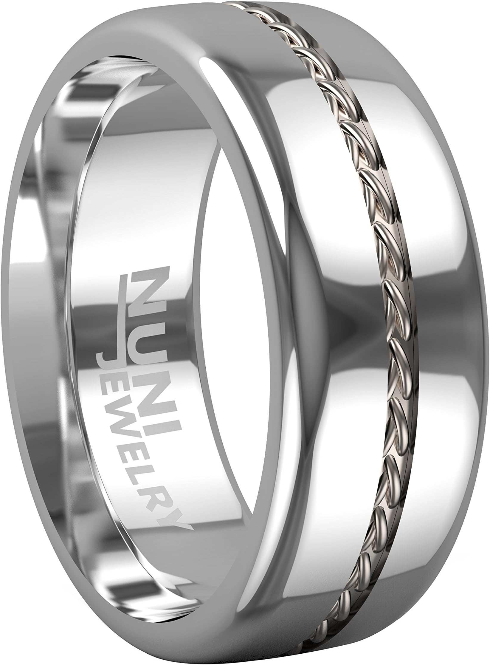 Tungsten Ring Elegant Wedding Band with Silver Cable Inlay Design–Tungsten Carbide 8mm Wedding Band for Men and Women–Comes in A Protective Velvet Pouch