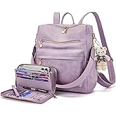 Soperwillton Women Backpack Purse Multipurpose Design Handbags Shoulder Bag PU Leather Travel bag Backpack Set 2pcs