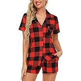 Pjmlifecoco Women's Modal Pajama Set Short Sleeve Button Down Two Piece Soft Sleepwear with Shorts Loungewear S-XXL
