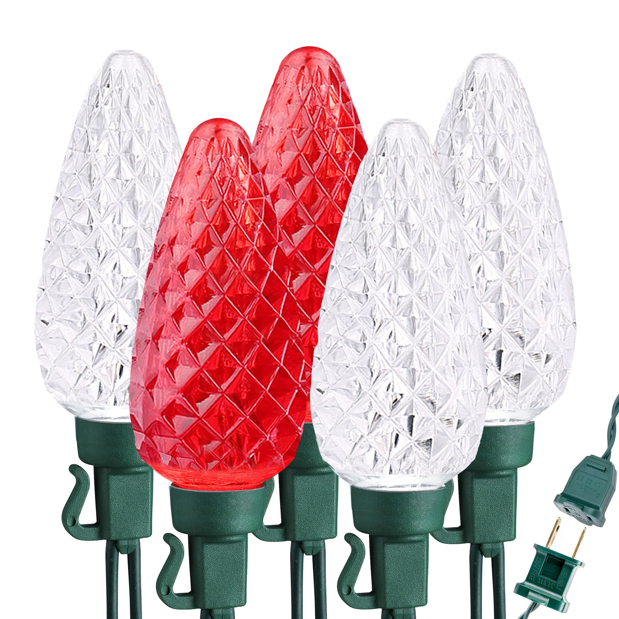 Photo 1 of Brizled Red & White Christmas Lights, 33ft 50 LED Faceted C9 String Lights Outdoor, Linkable Christmas Tree Light, UL Certified Indoor Xmas Light Waterproof for House Roof Xmas Valentine's Day Party