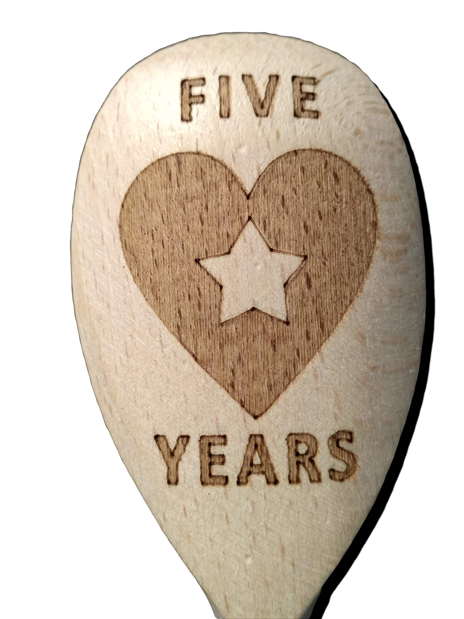 FastCraft 5th ANNIVERSARY WOOD GIFT WOODEN BAKING SPOON FIVE 5 YEARS MARRIED PRESENT