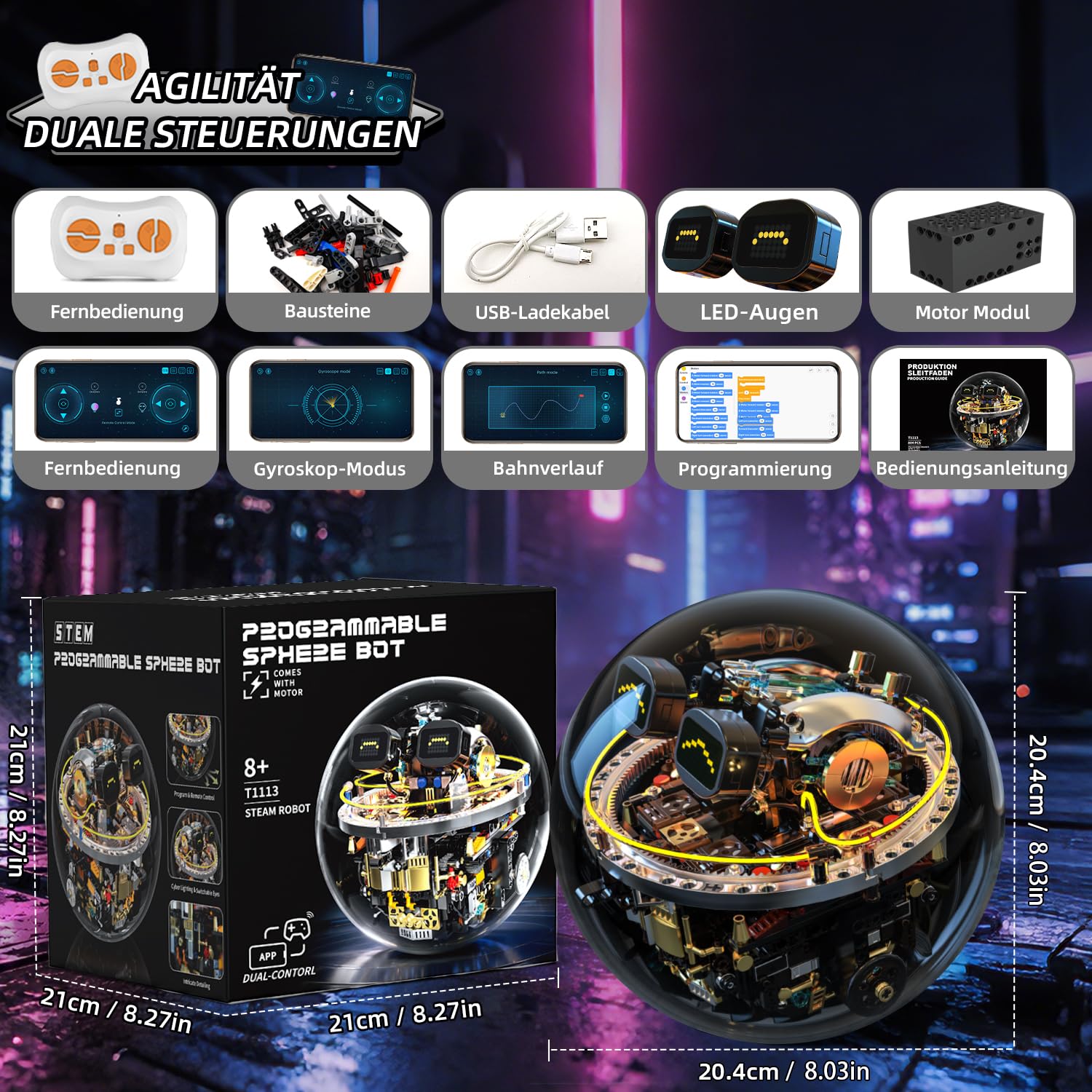 Roboter Kinder Technik, 804 PCS RC Klemmbausteine Roboter Spielzeug, RC Robot mit Cyberpunk-Lichter&LED-Augengesichter, Programmierbare Rollmechanik-Technologie, Spielzeug technic ab 8 10 12 18 Jahre 6