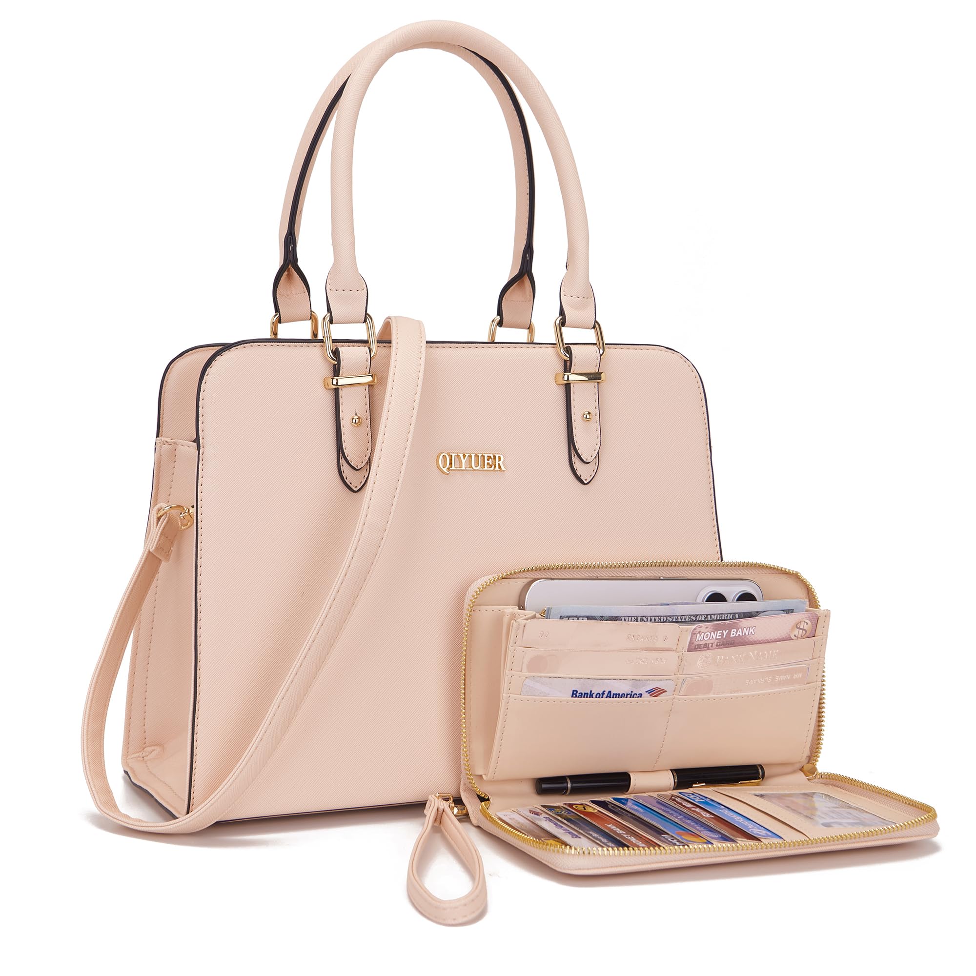 Photo 1 of Qiyuer Purse For Womens Purses And Handbags Satchel Wallet Sets Work Tote Bags LightPink