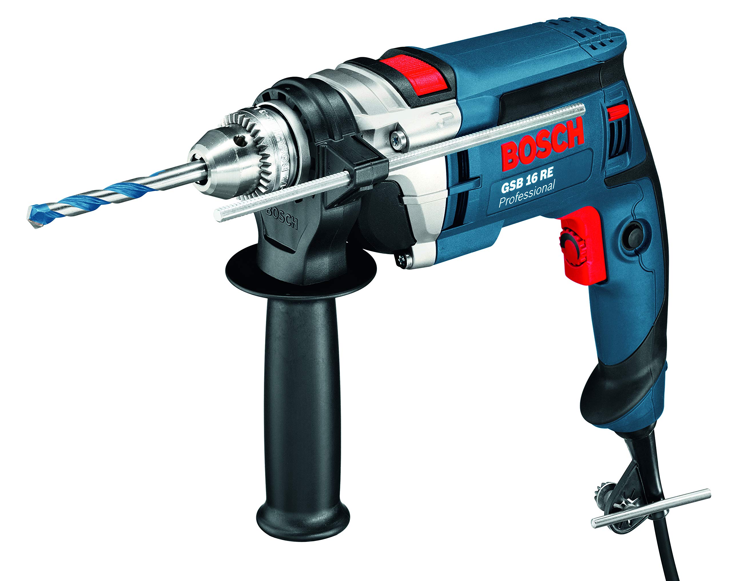 Bosch Professional Corded Impact Drill GSB 16 RE (240V, 750W, incl. Keyless Chuck 13 mm, Auxiliary Handle, Depth Stop 210 mm, Carrying Case)