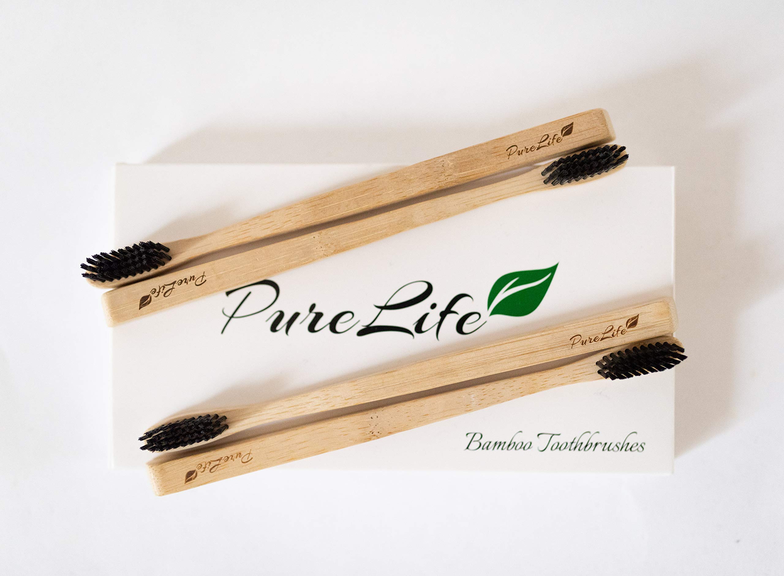 Biodegradable Bamboo Toothbrush by PureLife - Set of 4 Vegan Toothbrushes for Adults and Kids - Medium Soft Bristles - Zero-Waste Toothbrush Pack - Wood Non-BPA Toothbrush - Natural Teeth Whitening