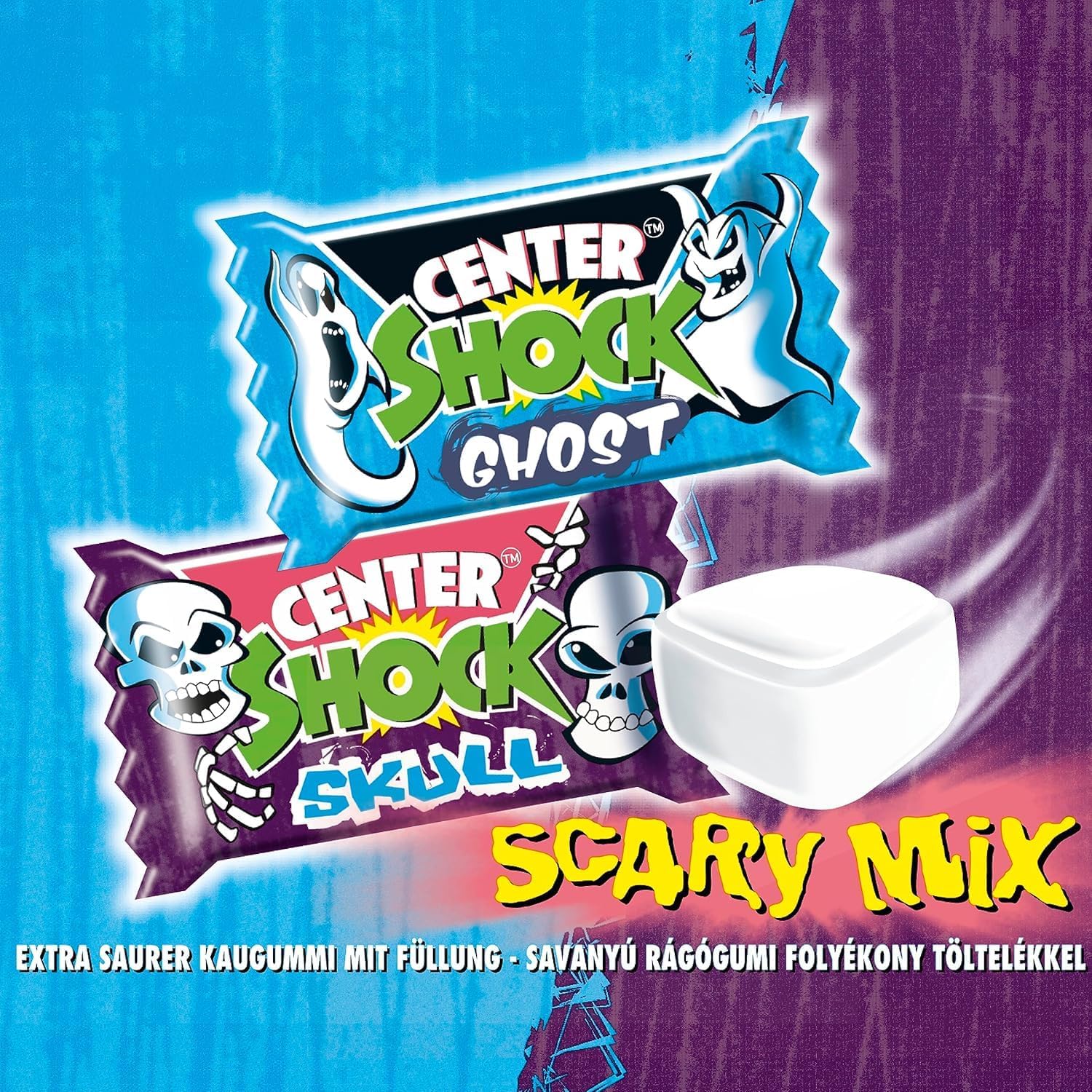 Center Shock Scary Mix, Box mit 100 Kaugummis, extra-sauer mit verschiedenen Sorten, ideal für Geburtstag, Pinata, Candy-Bar, Schultüte und Weihnachten, 400g 2