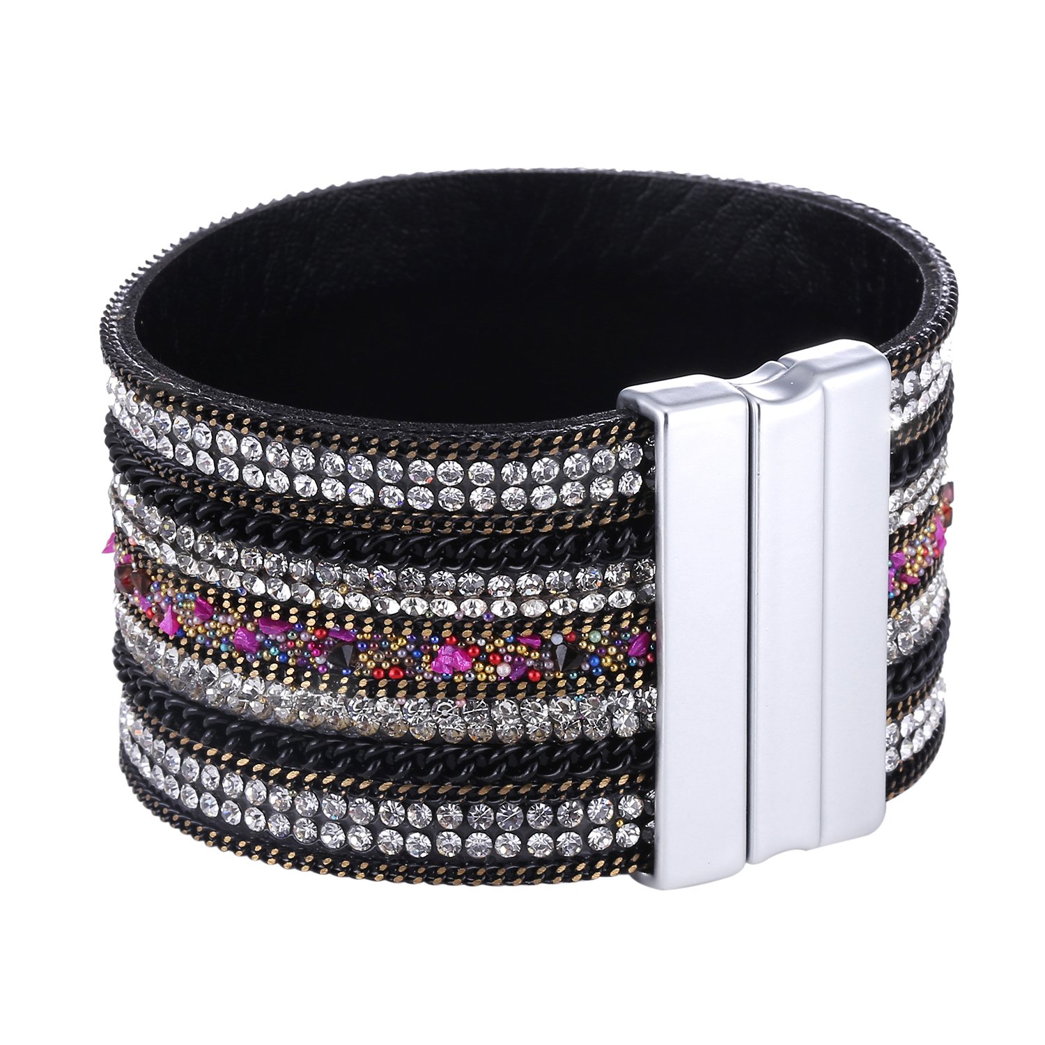 Morella Women’s Glitter Bracelet with Zirconia Stones and Magnetic Clasp – White Colorful