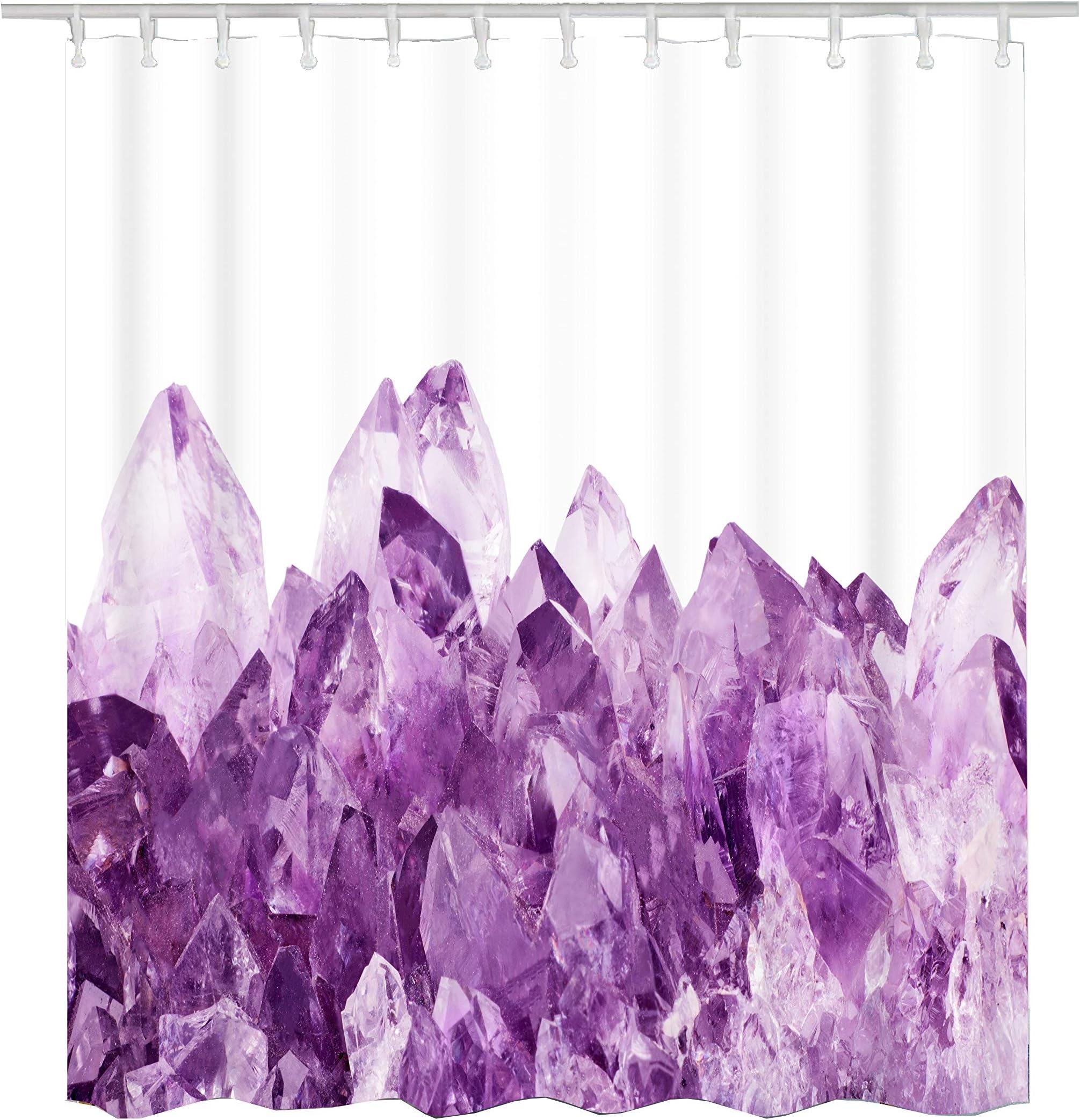 BECAN Crystals Shower Curtain Purple Pink Mineral Nature Gem Jewel Design Amethyst Polyester Fabric Bathroom Shower Curtain with 12pcs Hooks 72X72 Inch