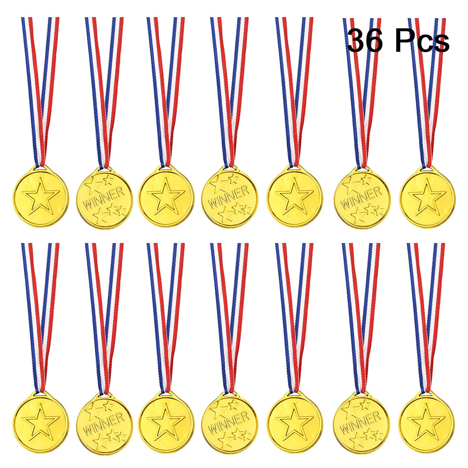 FEPITO 36 Pcs Gold Winner Medals Plastic Medals Gold Medal Party Favor Decorations and Sports Awards