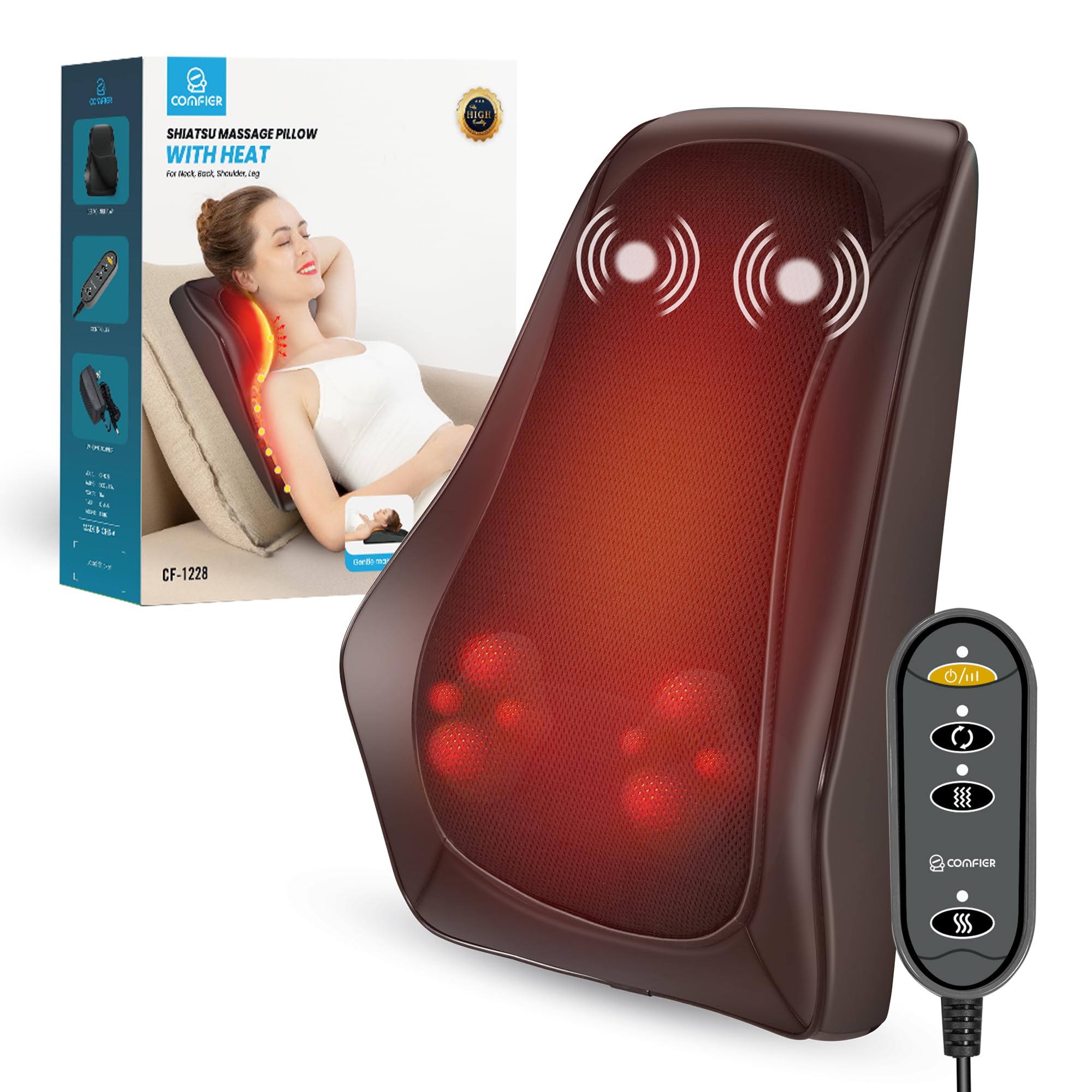 Photo 1 of COMFIER Back Massager with Heat, Shiatsu Neck and Back Massager with Heat for Back Pain, Soothing Heating & 3D Kneading Massage Pillow Gift for Men Women