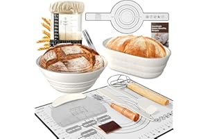 BICRET Sourdough Starter Kit with Jar – Complete Sourdough Bread Baking Supplies for Beginners, Includes 2 Silicone Proofing Baskets Baking Mat Sour Dough Kit - White