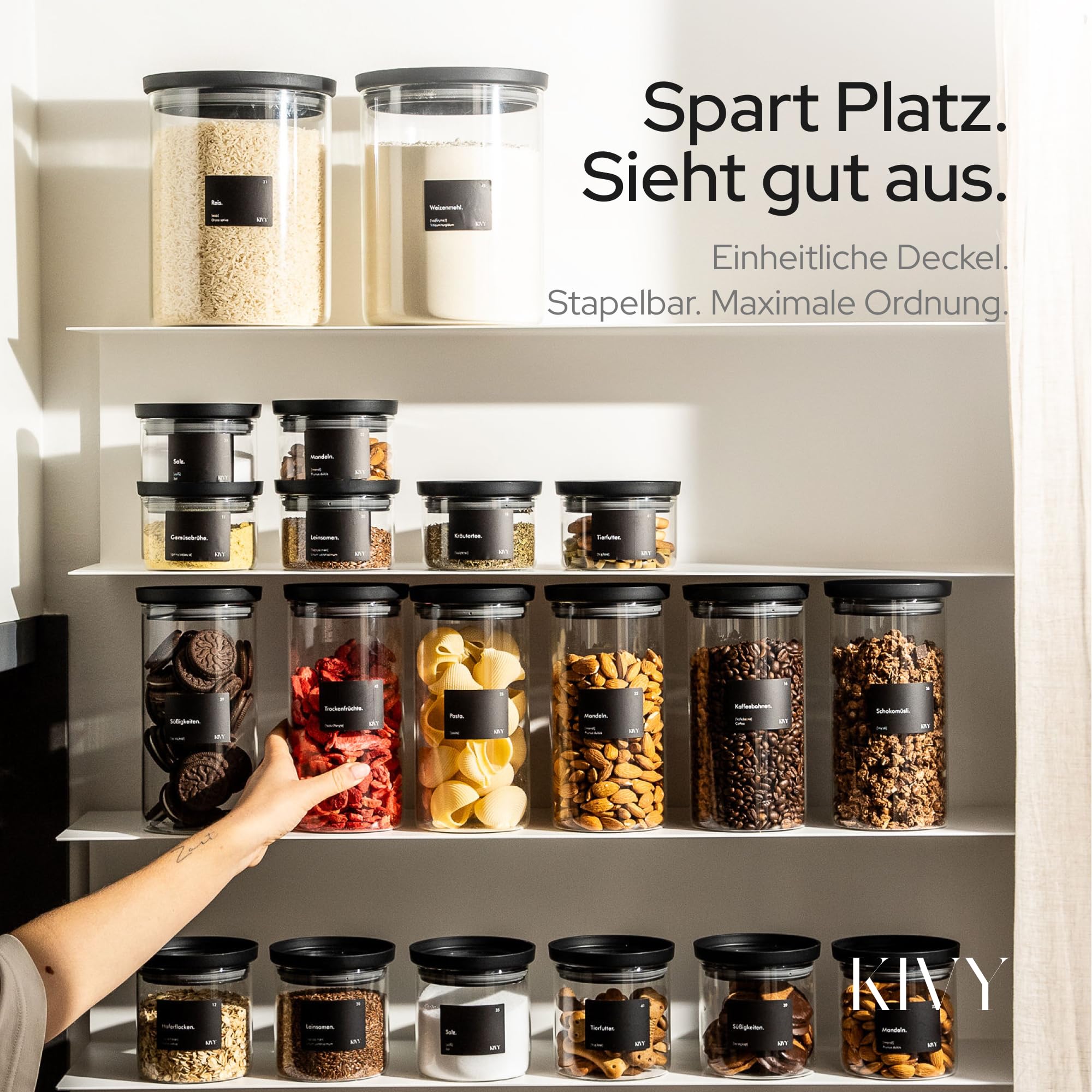 KIVY Vorratsgläser mit transparenten Glasdeckel [3x 1200ml] Luftdichte & Stapelbare Vorratsgläser mit Deckel Luftdicht - Vorratsdosen Glas mit Deckel - Vorratsglas mit Deckel - Aufbewahrungsgläser 2