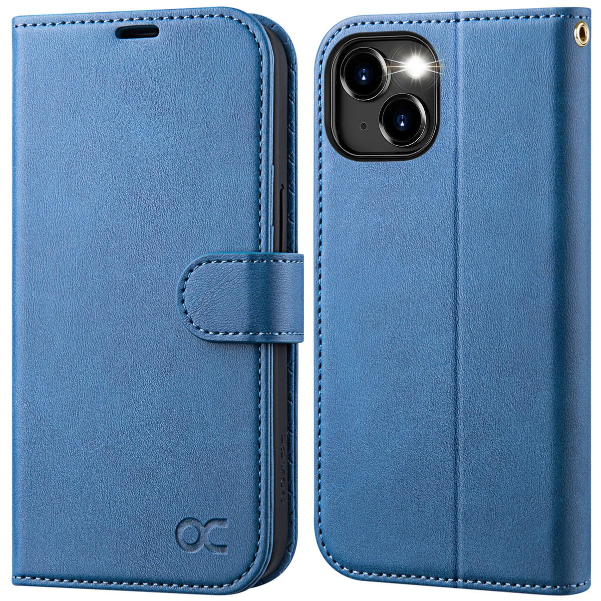 OCASE for iPhone 15 Case, Premium PU Leather Wallet Case Flip Phone Cover with[RFID Blocking][Card Holder][Shockproof TPU][Stand Function] for the iPhone15 6.1 Inch 2023 5G,Light Blue