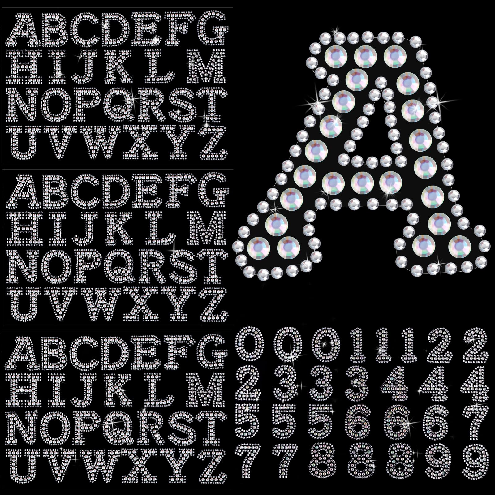 Photo 1 of 107pcs Rhinestone Self Adhesive Letter Number Stickers 3 Sheets A-Z Glitter Rhinestone Alphabet Stickers and 1 Sheet 0-9 Glitter Number Stickers 3D Bling Letter Sticker for DIY Crafts