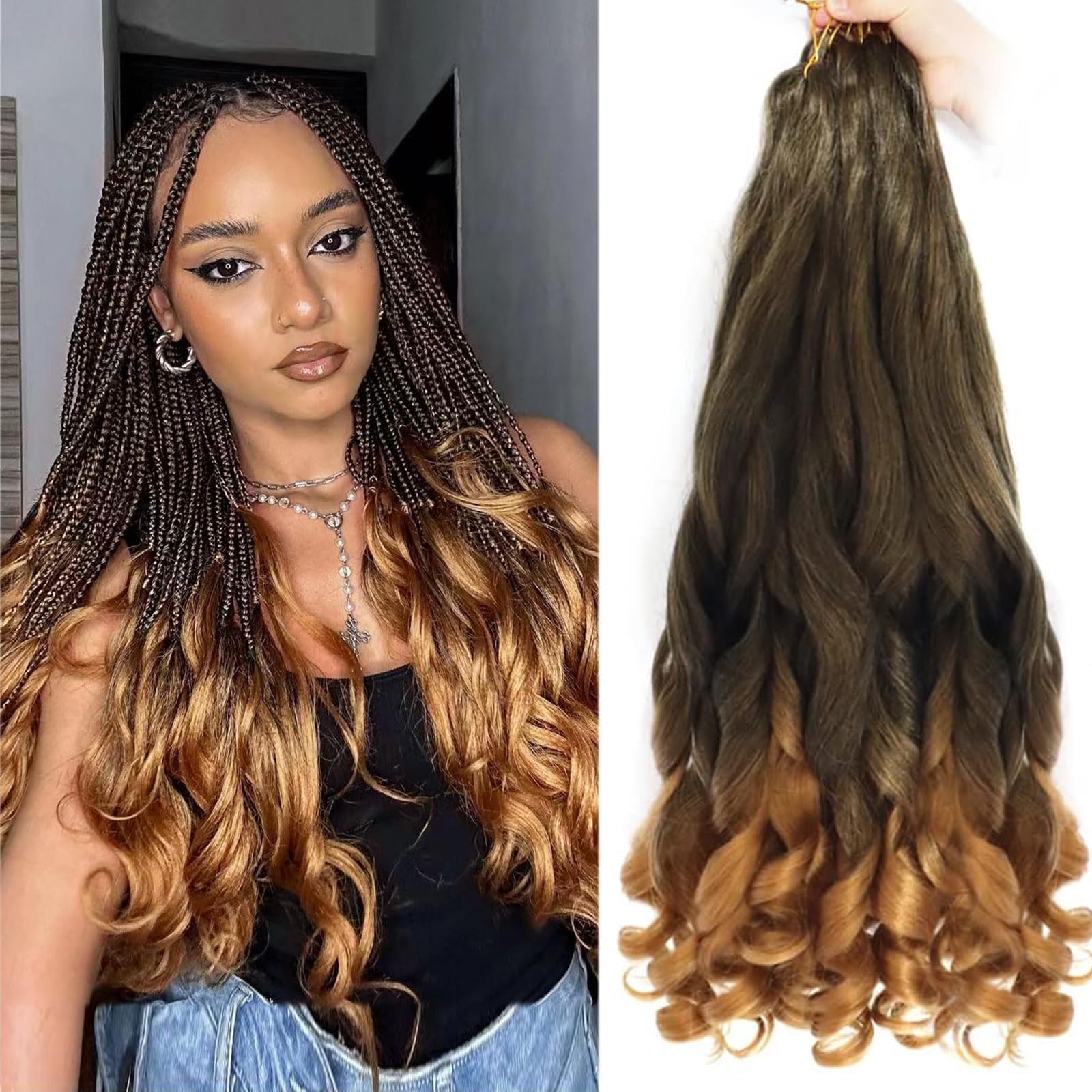 Alaleibaby 26 inch French Curly Braiding Hair 8 Pack Loose Wavy Spiral Curl Braids Crochet Hair Deep Wave Synthetic Extensions Pre Stretched Bouncy Braiding Hair