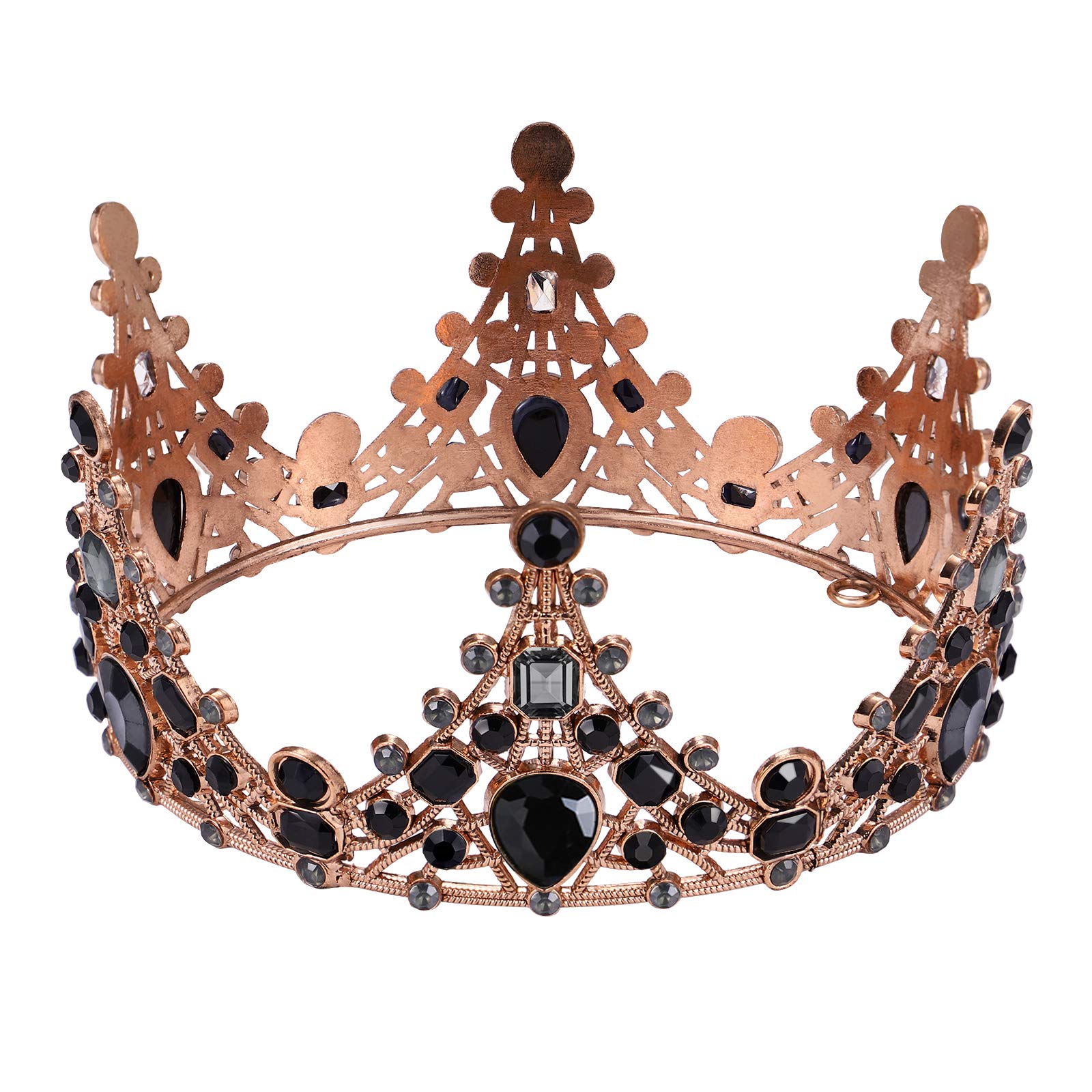 Minkissy Black Rhinestone Retro Baroque Crown, Luxurious Vintage Wedding Tiaras Crystal Prom Crowns for Queen Princess Bride for Cosplay Party Wedding