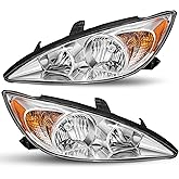 JSBOYAT Headlight Assembly Fits for 2002 2003 2004 Toyota Camry SE/LE/XLE | Chrome Housing with Amber Reflector, OEM Fit Plug-and-Play, Anti-Fog Waterproof Replacement, Driver and Passenger Side