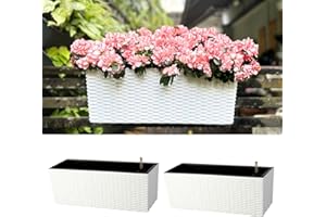 LaLaGreen Outdoor Rail Planter for Balcony (20 Inch, 2 Pack) Large White Self Watering Railing Planters with Brackets, Rectan