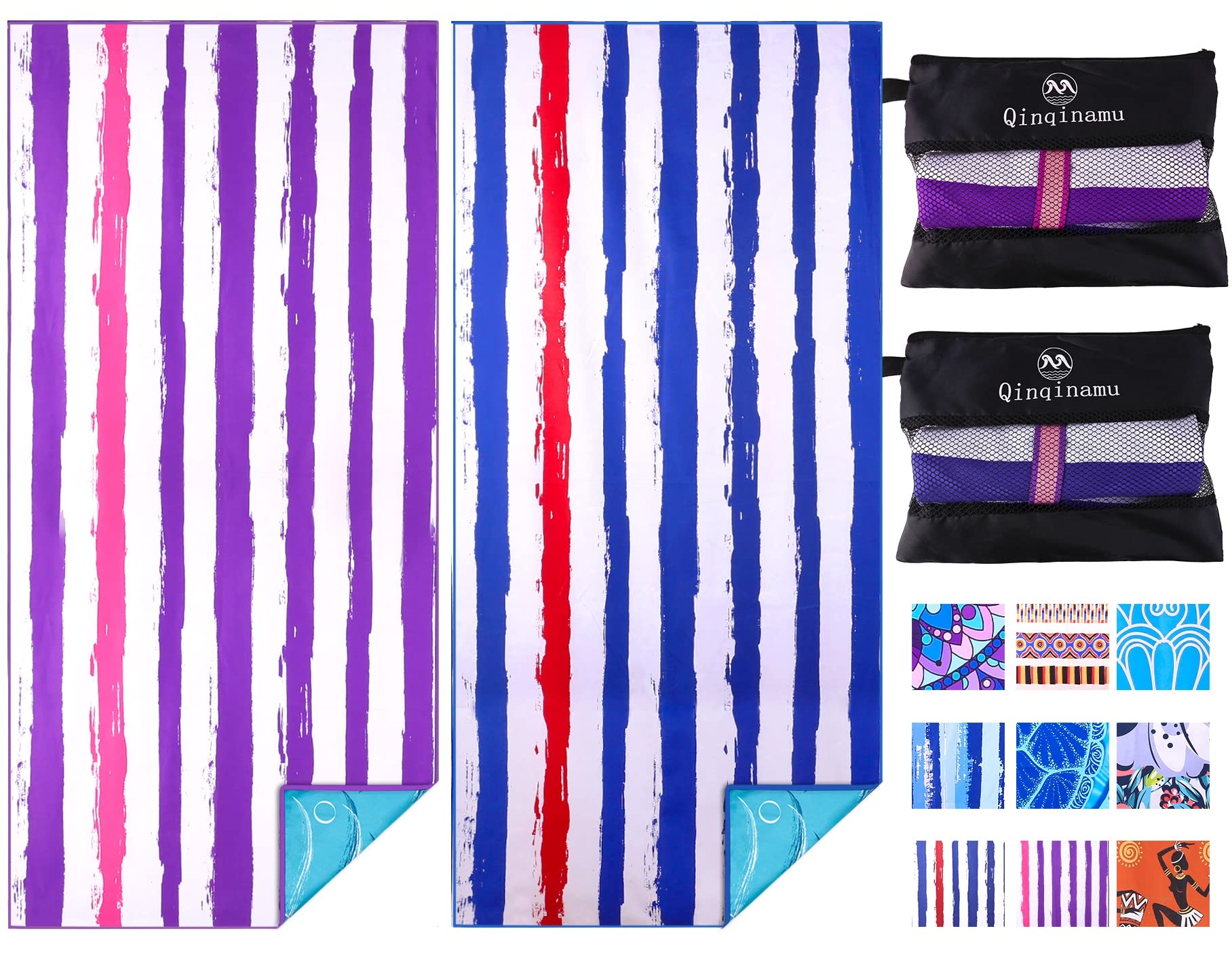 Photo 1 of 2 Pack Microfiber Oversized Lightweight Beach Towel 71"x32" XL Extra Large Thin Sand Free Towels Travel Swim Pool Yoga Gym Camping for Adults Women Men Beach Essentials Accessories Vacation Gift