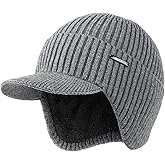 Wmcaps Winter Beanie with Brim and Ear Flaps, Outdoor Warm Fleece Lined Knit Hat Stocking Caps for Men Women