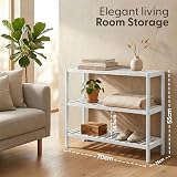 KEPLIN Natural Bamboo 3 Tier Shoe Rack White 70x55x25cm 9 Pairs view 2