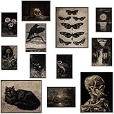 KONGSY Gothic Victorian Grunge Wall Art Prints - Set of 12 Unframed | Dark Moody Aesthetic Pictures, Creepy Goth Posters, Vintage Gothic Paintings for Home, Bedroom, Dorm Decor Decorations