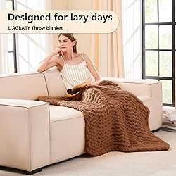 L'AGRATY Chunky Knit Blanket Throw - Soft Chenille