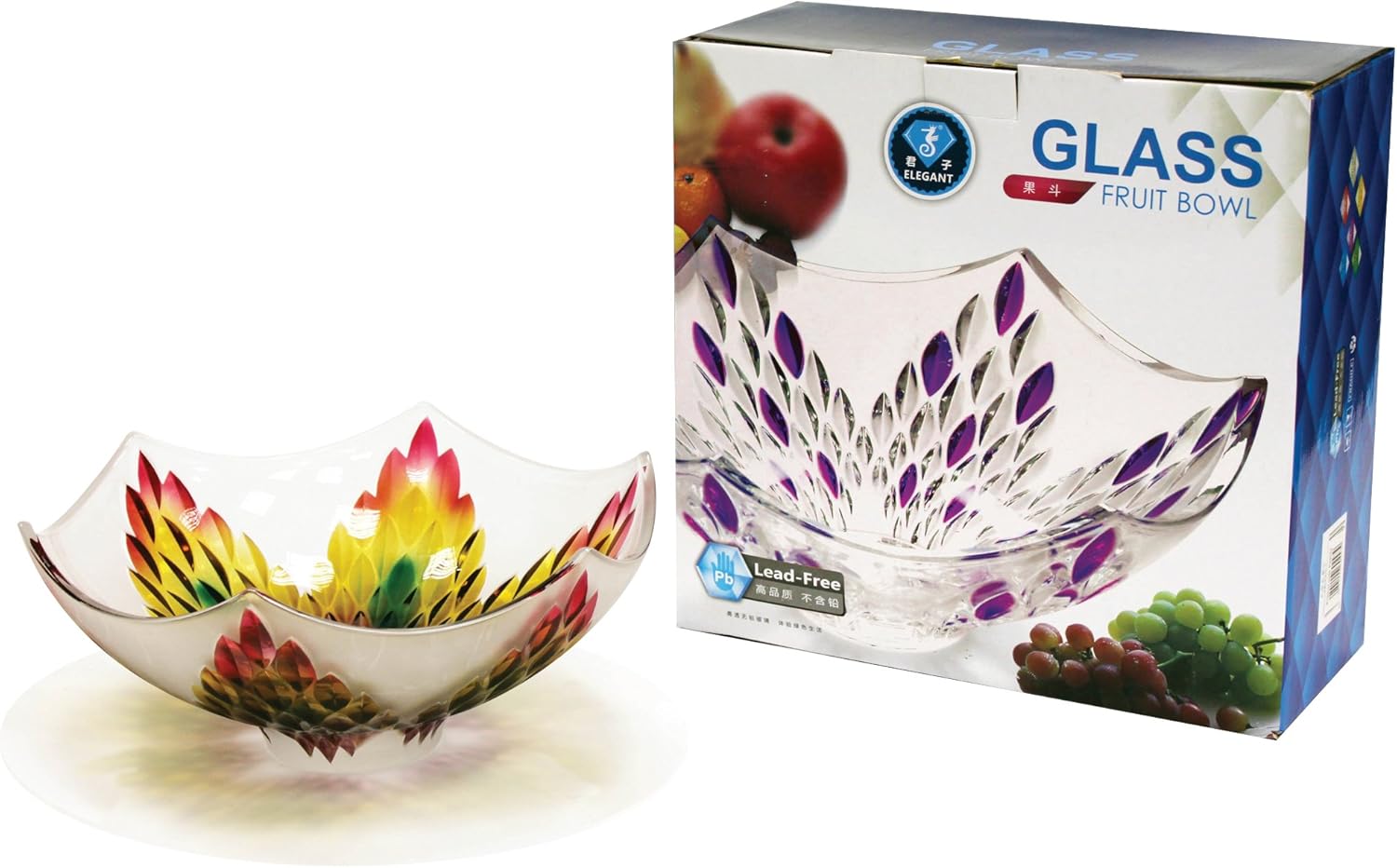 Retro Glass Fruit Bowl, Stunning Patterns Multicoloured leaf Amazon