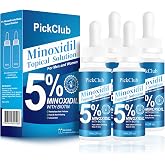 Pickclub 5% Minoxidil with Biotin for Men and Women, Hair and Beard Regrowth Serum, Gentle, Fast-Absorbing, with Dropper, 4-P