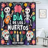 Moslion Skull Flower Shower Curtain 72x72 Inch Halloween Dia De Los Muertos Day of The Dead Bathroom Curtains Set Home Waterproof Polyester Fabric with Hooks