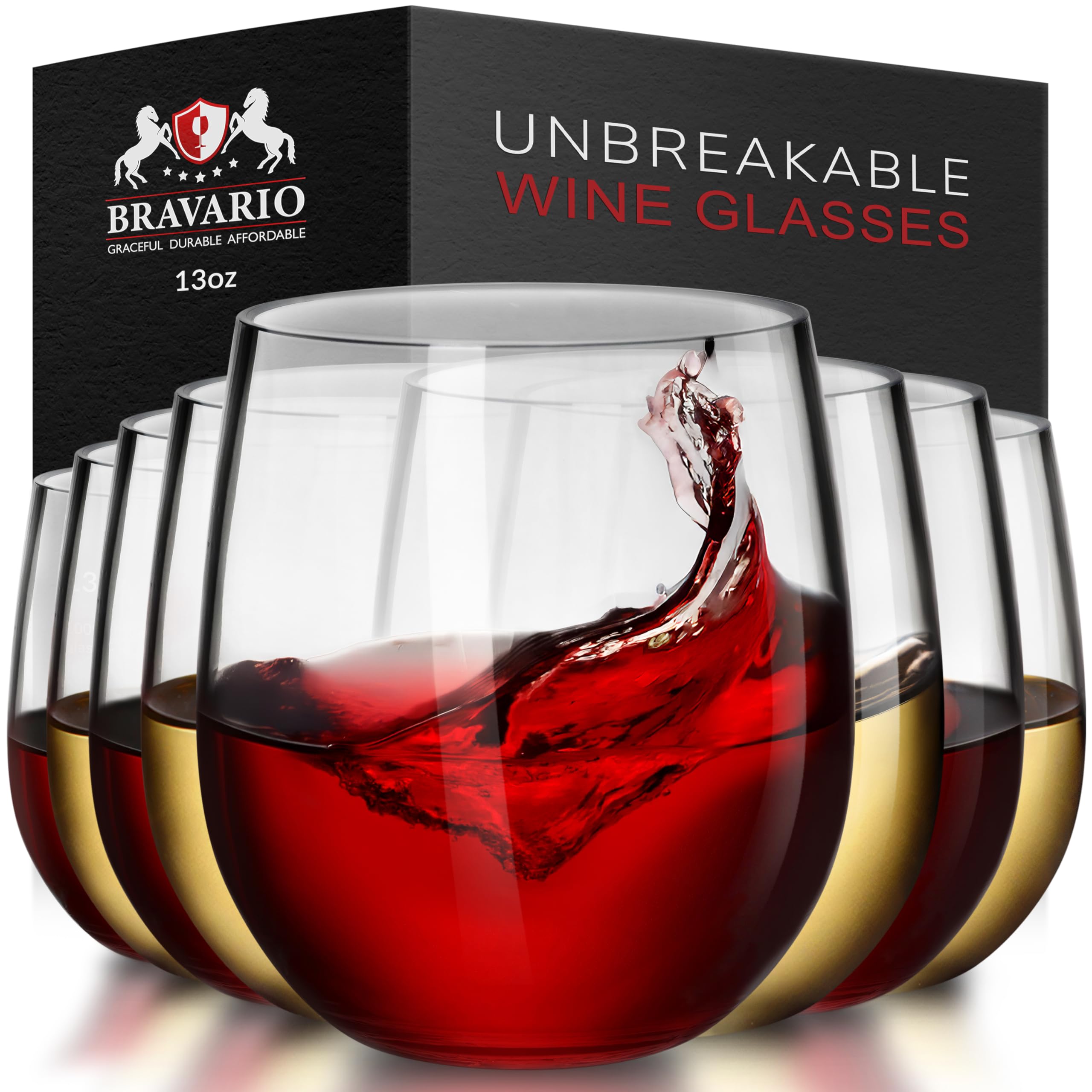 Photo 1 of Bravario Unbreakable Stemless Plastic Wine Glasses | Reusable | Shatterproof 100% Tritan Plastic | Dishwasher-Safe | BPA-free | Awesome for Indoor & Outdoor | 13 oz, Set of 8