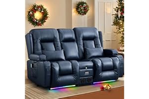 TUNYI Power Loveseat Recliner Sofa with Massage & Heat Home Theater Seating with Console Electric Recliner RV Sofa with USB/Outlet/Storage/Side Pocket/LED Light/Speaker (Blue, Loveseat)