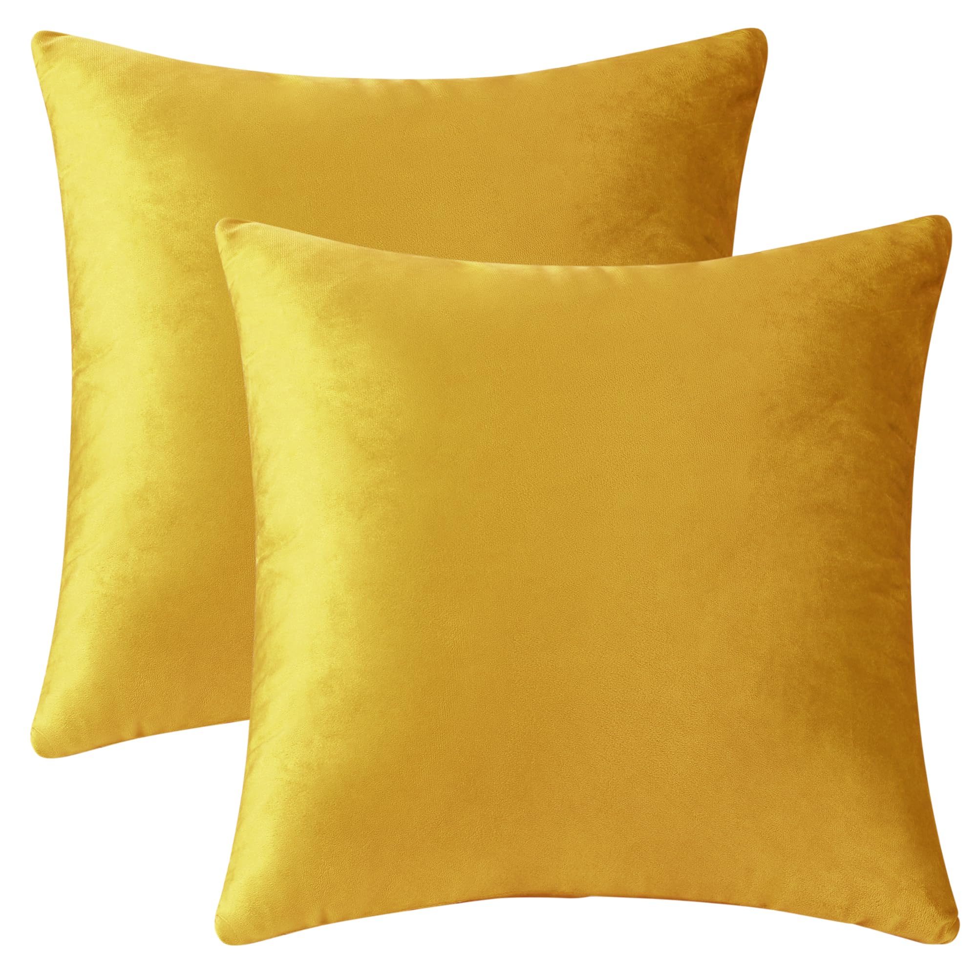 Uxcell Pack of 2 Velvet Decorative Pillow Covers Modern Solid Pillow Covers for Couch Sofa Home Yellow 45 x 45 cm