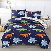 RYNGHIPY Cartoon Dinosaur Comforter Set, Dark Blue Dinosaur Kids Bedding Set for Boys, Dinosaurs Print Comforter Sets for Kids/Toddlers/Teens (Dinosaur,Twin)