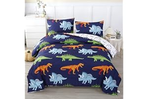 RYNGHIPY Cartoon Dinosaur Comforter Set, Dark Blue Dinosaur Kids Bedding Set for Boys, Dinosaurs Print Comforter Sets for Kids/Toddlers/Teens (Dinosaur,Twin)