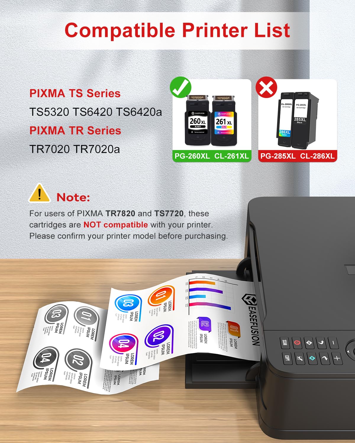 260XL 261XL Replacement for Canon 260 and 261 Ink Cartridges PG-260 CL-261 Compatible with Canon Pixma TS6420a TS6420 TS6400 TR7020a TS5320 TR7000 TS5300 TR7020 Printer Ink Cartridges