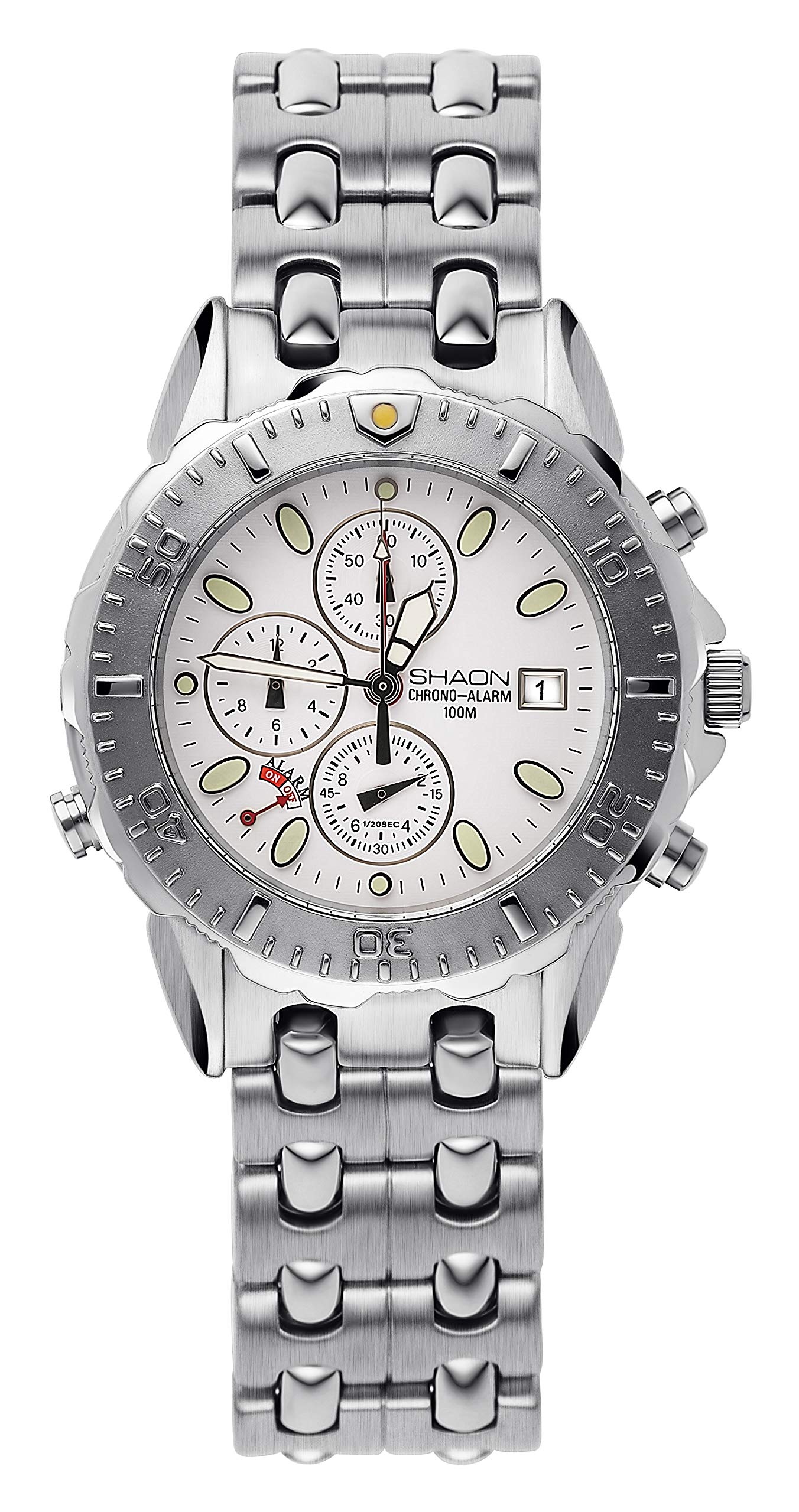 Shaon Men's Quartz Watch with White Dial and Silver Metal Strap 35-7910-18