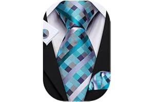 Barry.Wang Mens Ties Tartan Plaid Tie Set with Hanky Cufflinks Classic