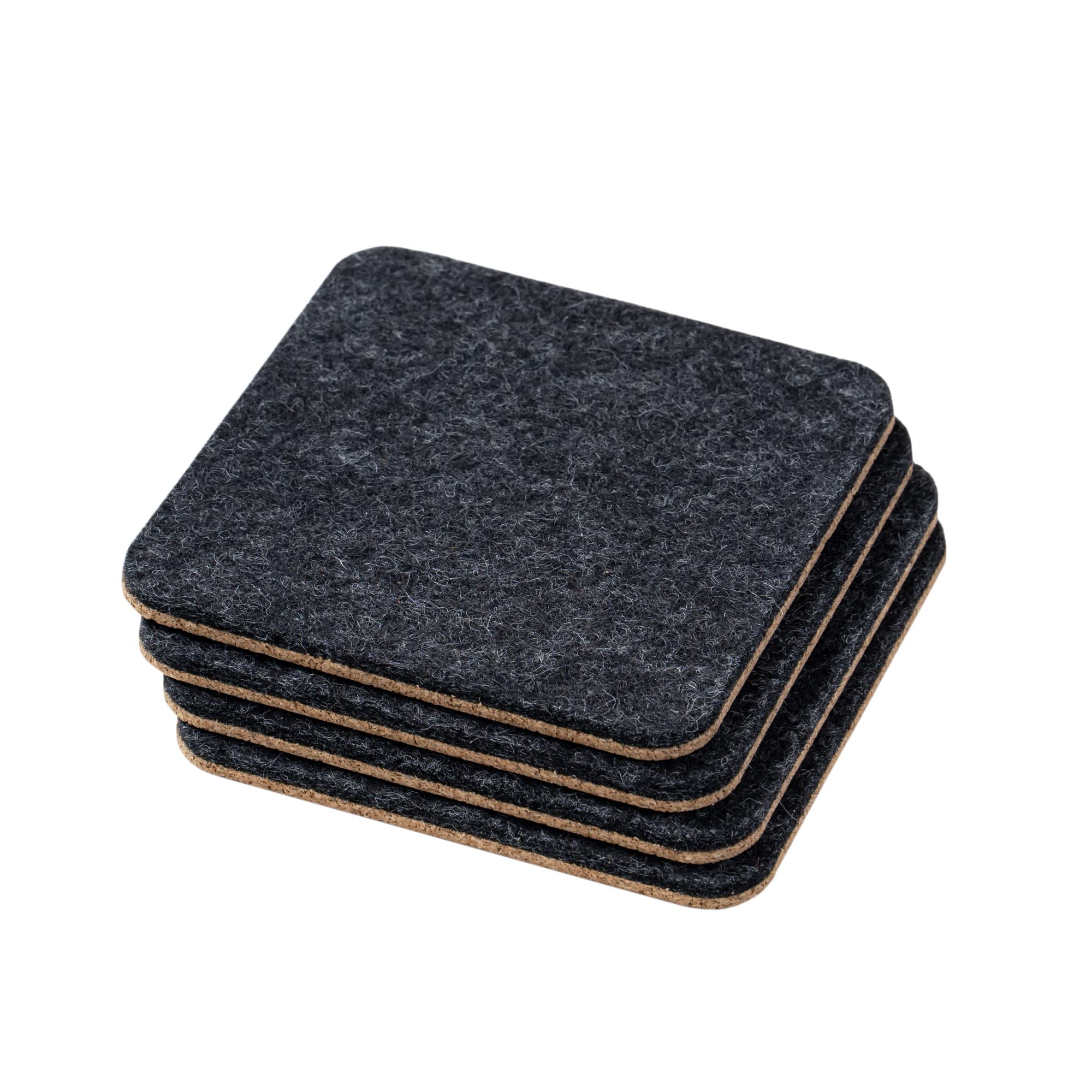 Oakywood felt coasters, 4 pieces, square 9,5 x 9,5 x 0,3 cm, made of merino wool felt and cork, for glasses with hot and cold drinks