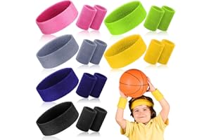 Hungdao 18 Pcs Sweatbands Set 12 Sports Wristbands 6 Colorful Athletic Headbands for Girl Boy Women Men Sports Athletics Event Workout Exercise Basketball Running Tennis Football