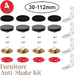 Headboard Stoppers Furniture Protectors Set-4(30-112mm) Adjustable Threaded Anti-Shake Tool 4 Self-Adhesive EVA Pads 4 Double Sided Self-Adhesive Dots 4 Corner Braces Support for Wall Furniture Bed
