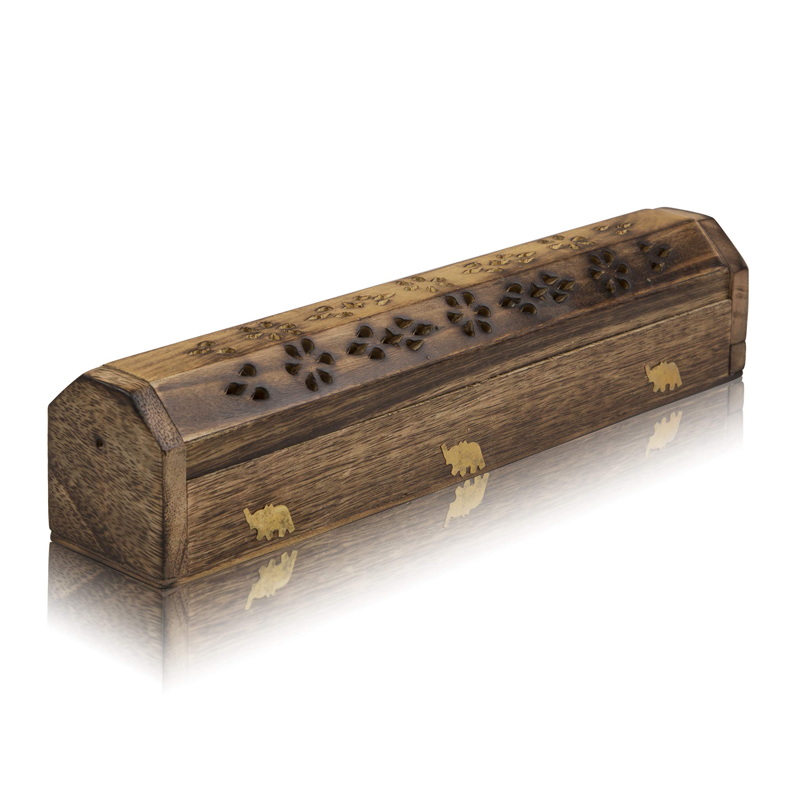 Wooden Incense Stick & Cone Burner Holder Coffin With Storage Compartment Organic Eco Friendly Ash Catcher Agarbatti Holder Rustic Style For Meditation Aromatherapy Home Fragrance Products (Antique)