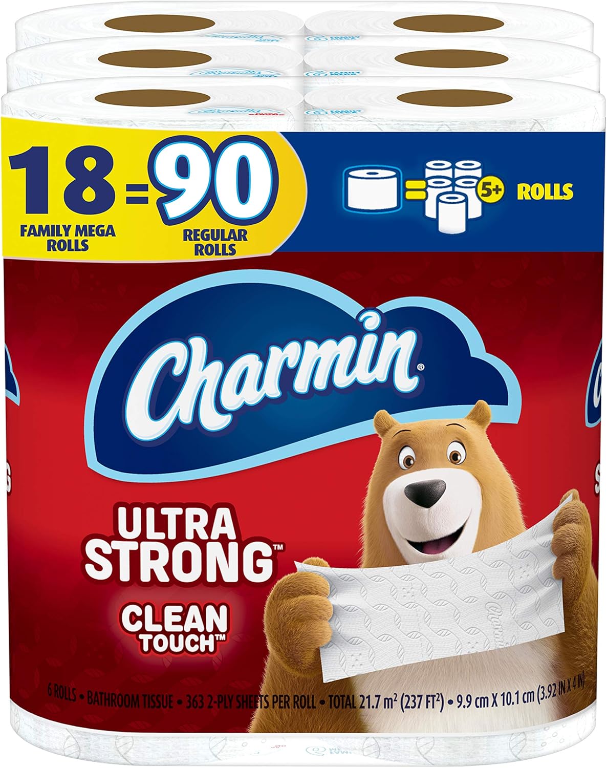 Charmin Ultra Strong Clean Touch Toilet Paper, 18 Family Mega Rolls = 90 Regular Rolls: Health & Personal Care